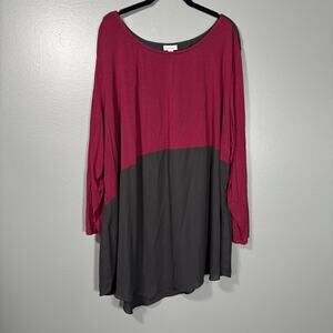Avenue Burgundy & Black Colorblock Tunic Length Top - 30/32 - Women's Plus Size